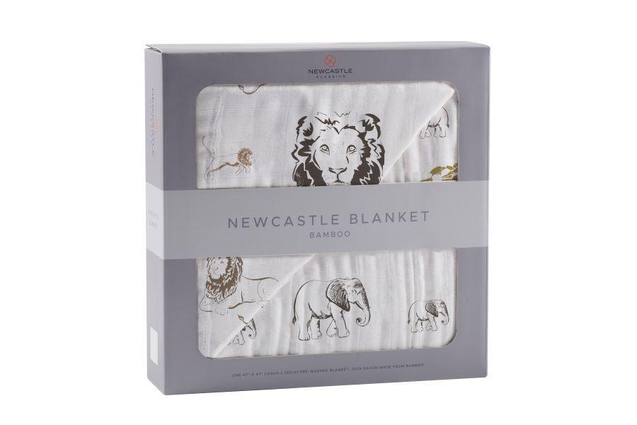 Hear Me Roar Lion and Rhinos and Elephants Bamboo Newcastle Blanket - Castle Anna