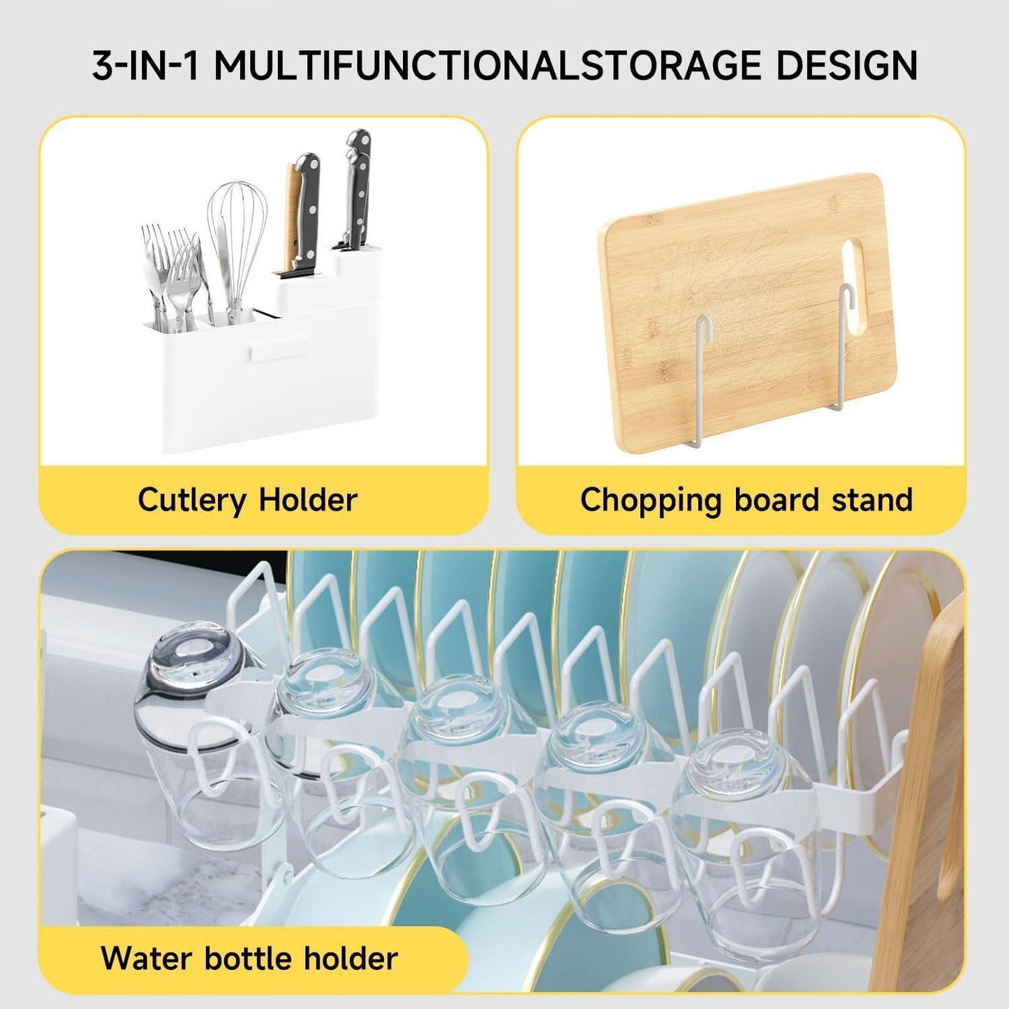 Double Layer Kitchen Dish Drain Rack With Cup Rack And Cutlery Rack - Castle Anna