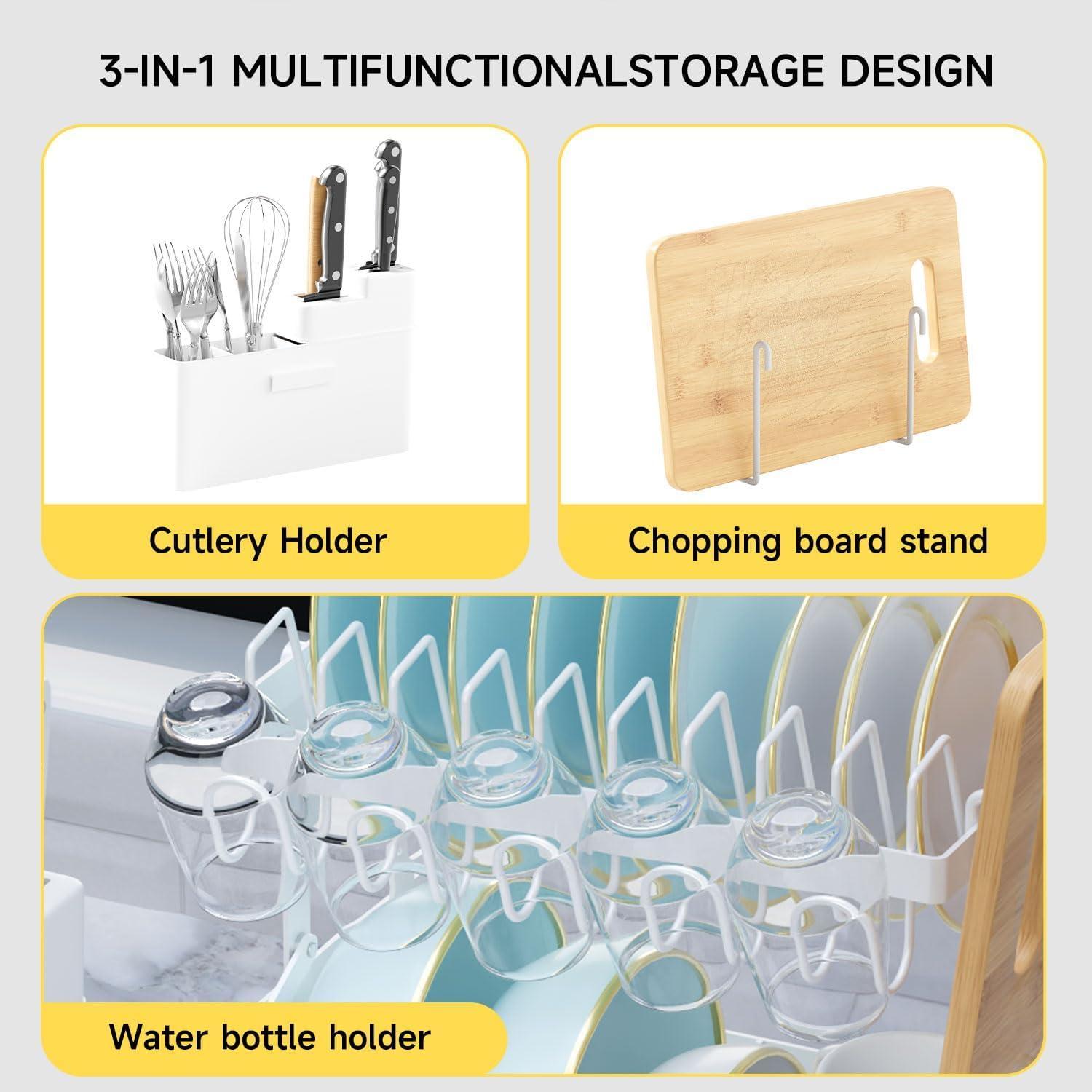Double Layer Kitchen Dish Drain Rack With Cup Rack And Cutlery Rack - Castle Anna