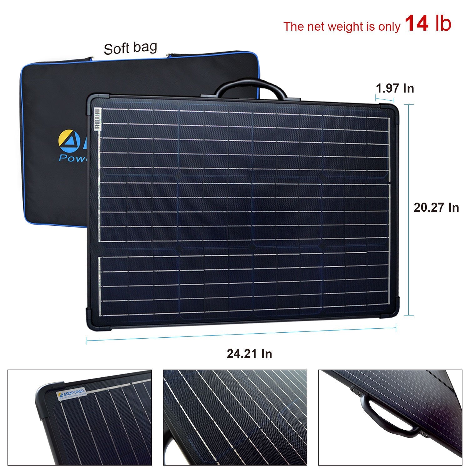 ACOPower Plk 120W Portable Solar Panel with Pre-installed Charge Controller and Lightweight Briefcase - Castle Anna