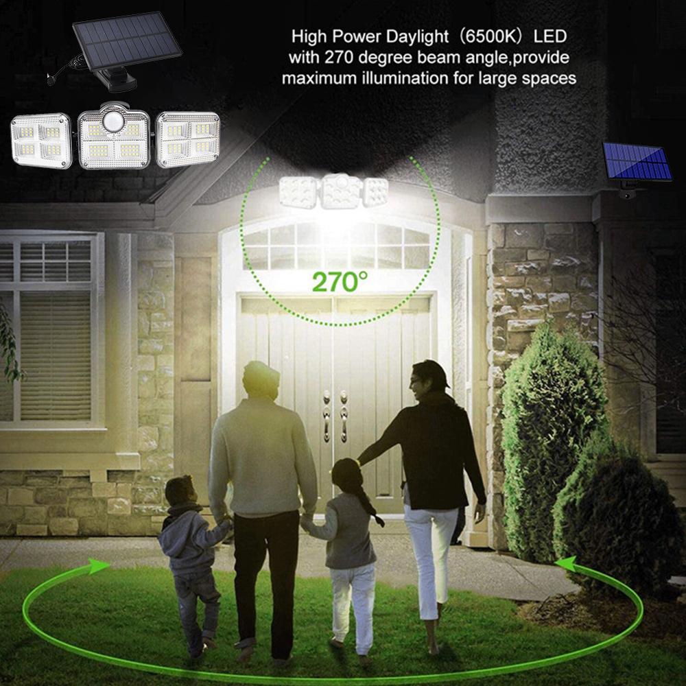 Solar Sensor Light 122 LED 3Head Outdoor Spotlight with 3 Modes - Castle Anna