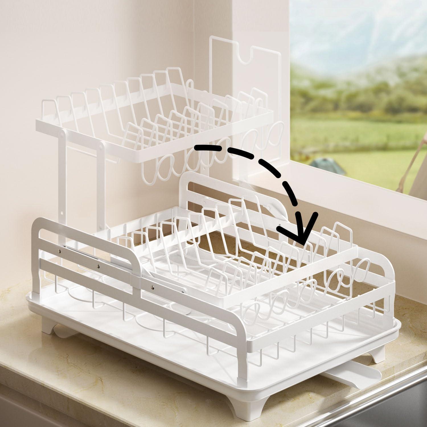 Double Layer Kitchen Dish Drain Rack With Cup Rack And Cutlery Rack - Castle Anna