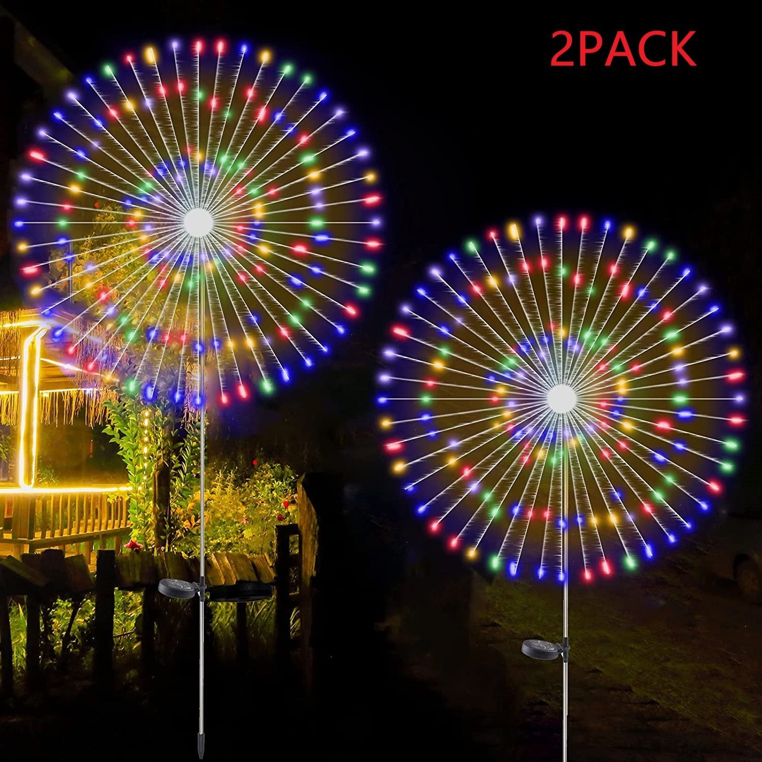 2PCS Solar Fireworks Lamps 90 LED Multi-Color Outdoor Christmas Lights - Castle Anna