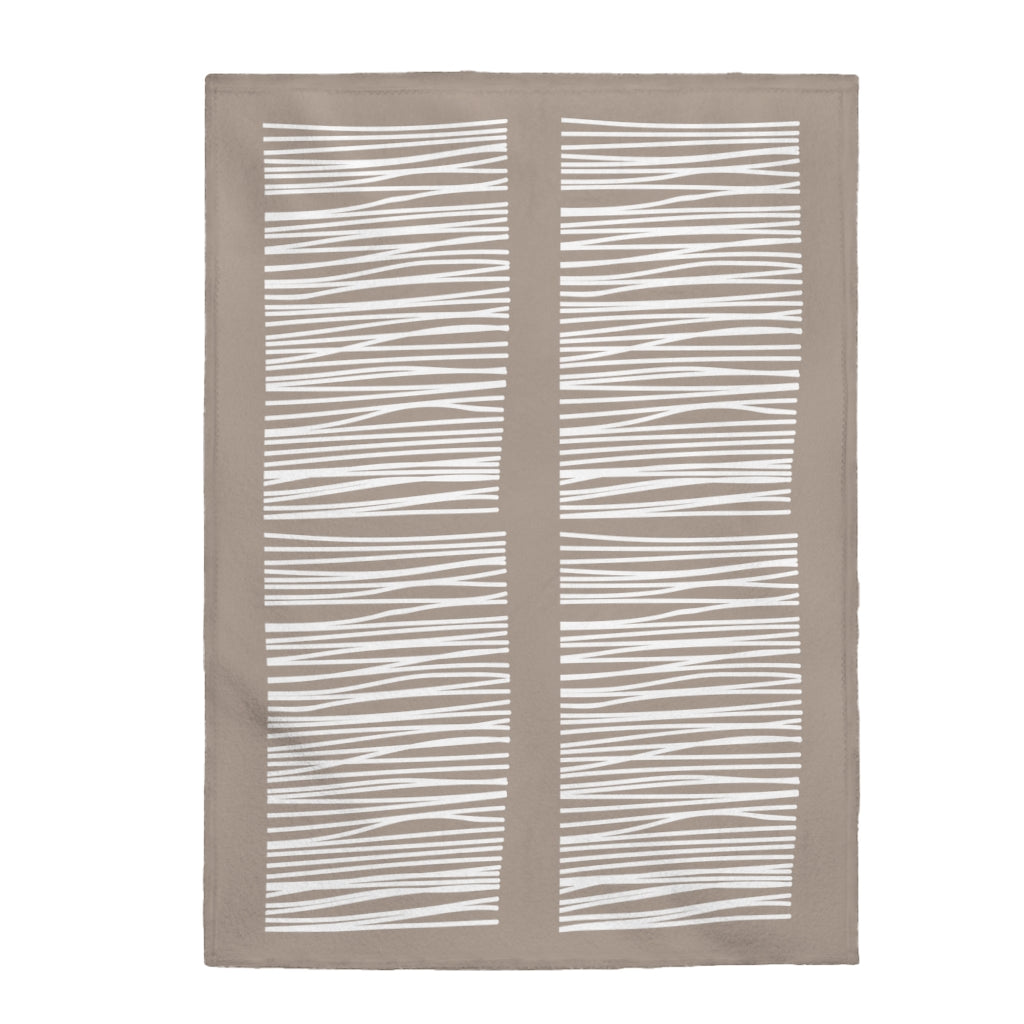 Abstract Lines in Beige Plush Blanket Throw - Castle Anna