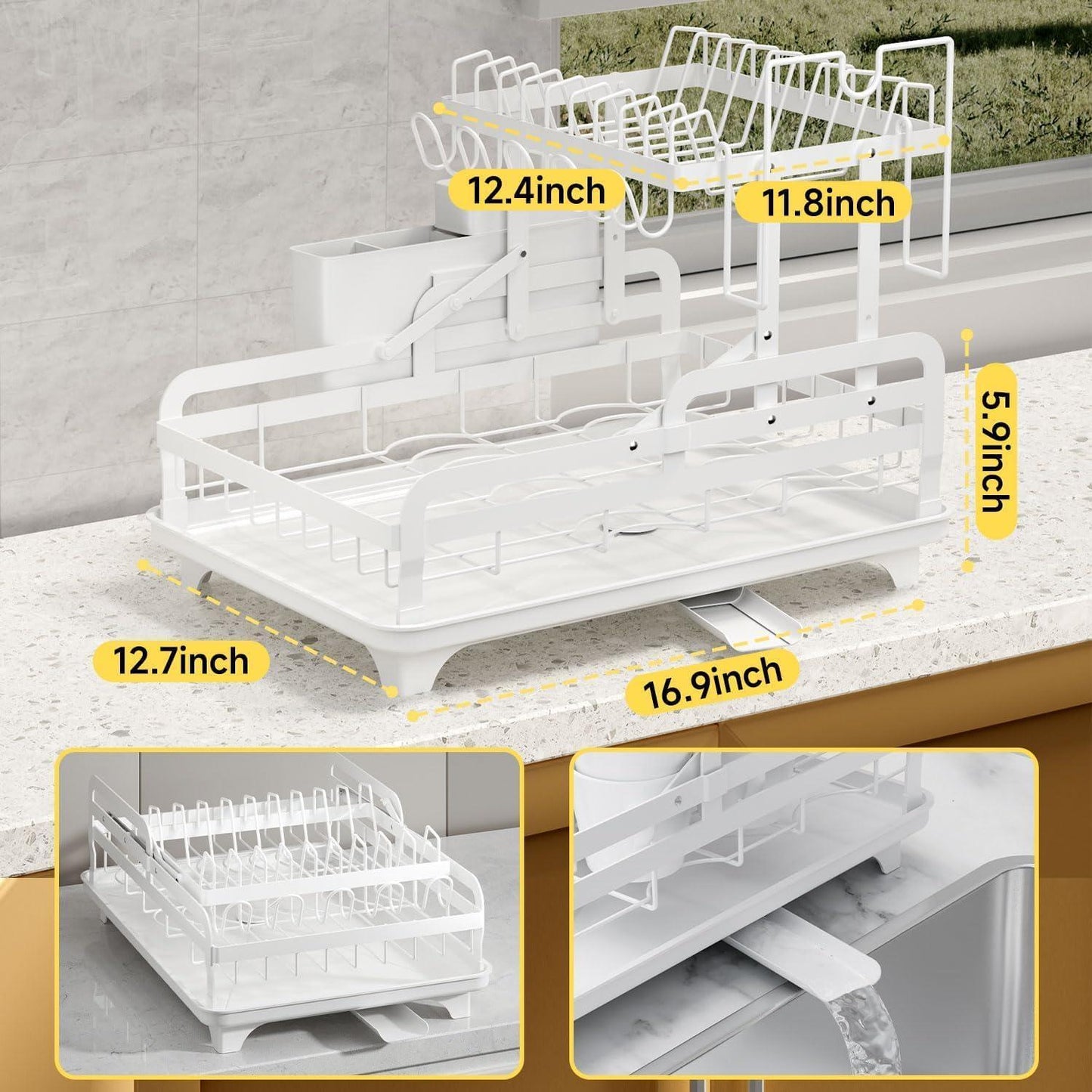 Double Layer Kitchen Dish Drain Rack With Cup Rack And Cutlery Rack - Castle Anna