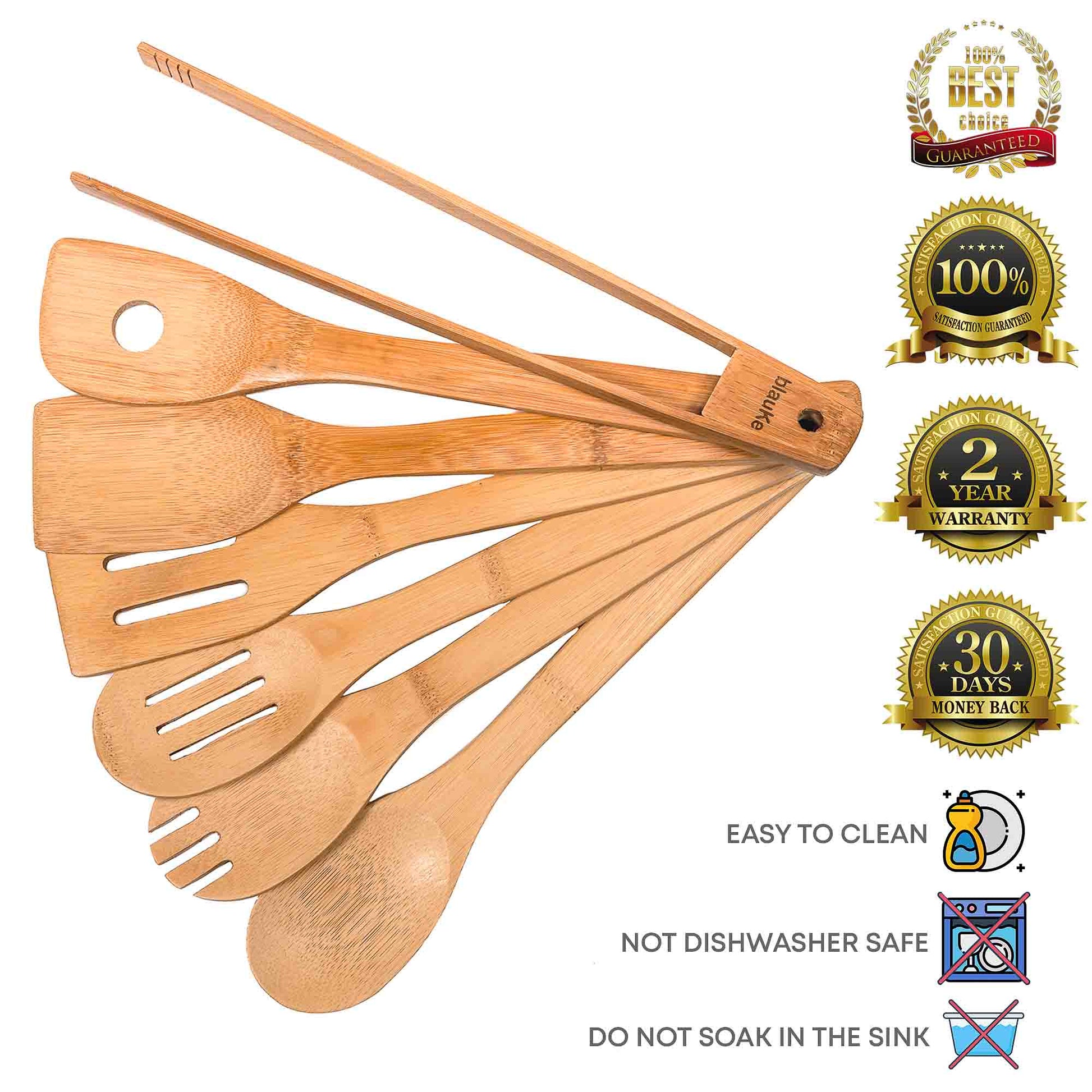 Wooden Spoons for Cooking 7-Pack - Bamboo Kitchen Utensils Set - Castle Anna