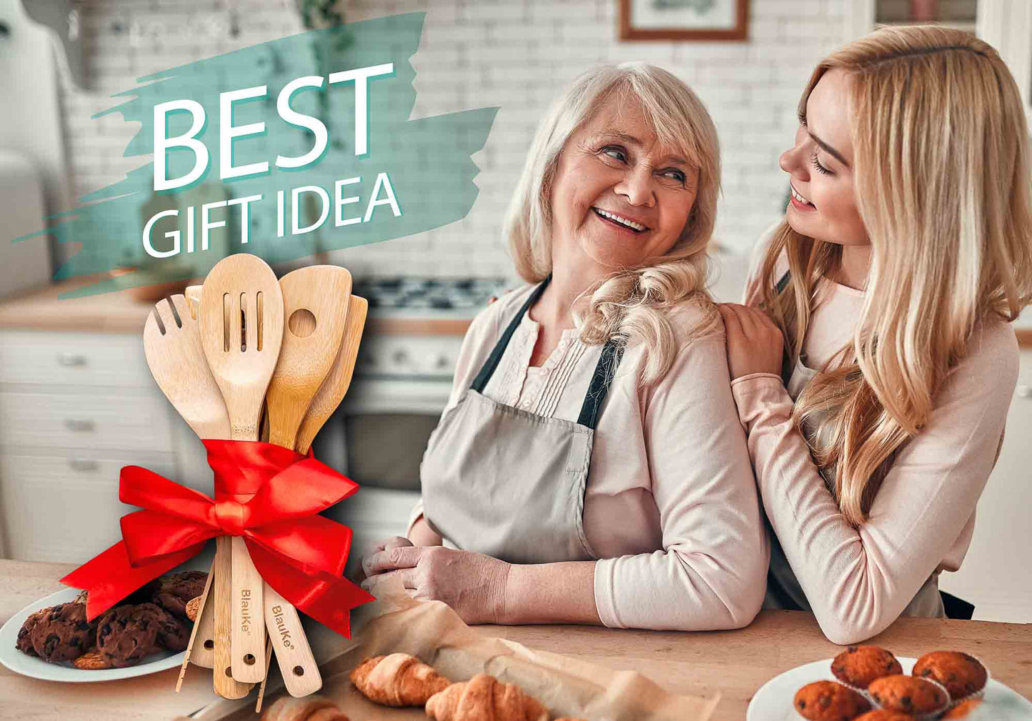 Wooden Spoons for Cooking 7-Pack - Bamboo Kitchen Utensils Set - Castle Anna