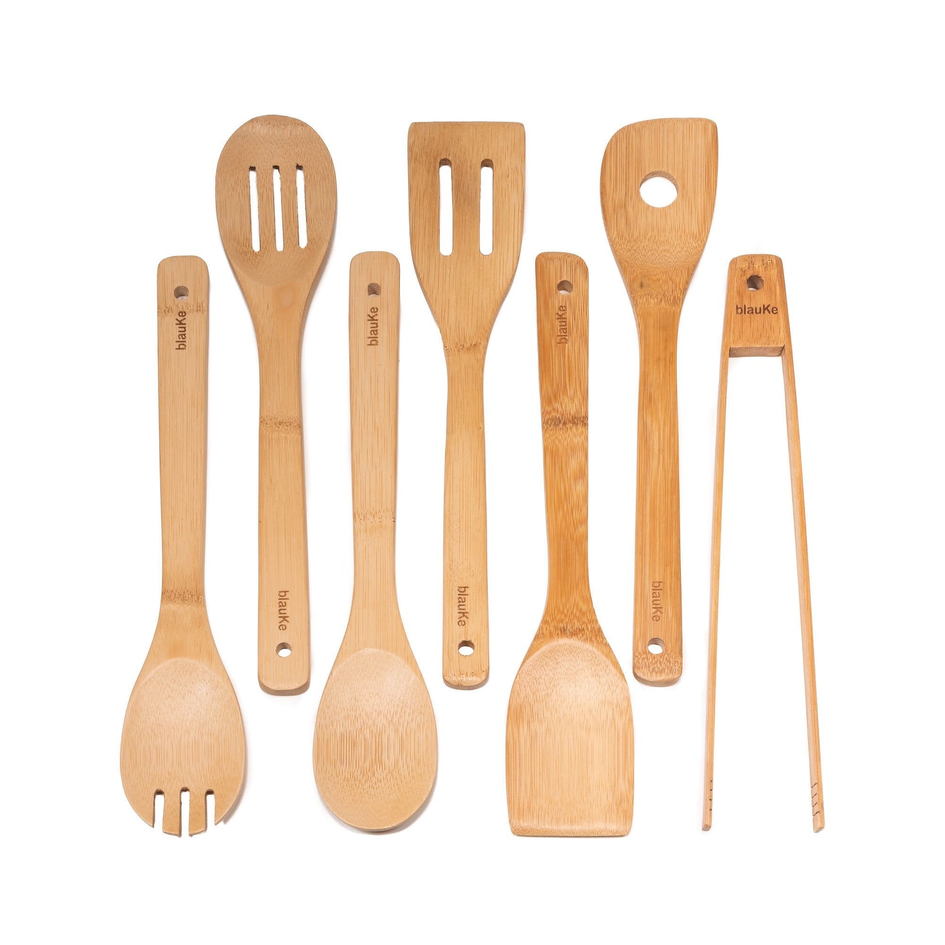 Wooden Spoons for Cooking 7-Pack - Bamboo Kitchen Utensils Set - Castle Anna