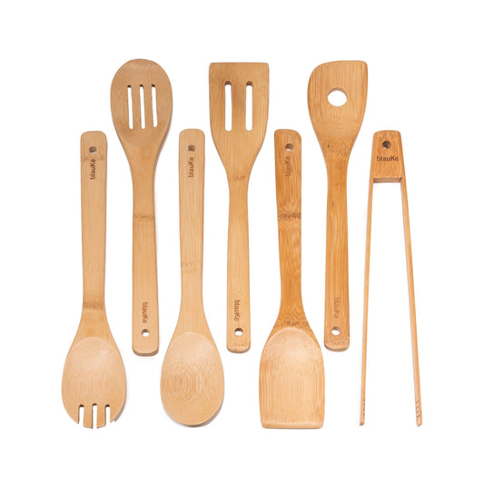 Wooden Spoons for Cooking 7-Pack - Bamboo Kitchen Utensils Set - Castle Anna