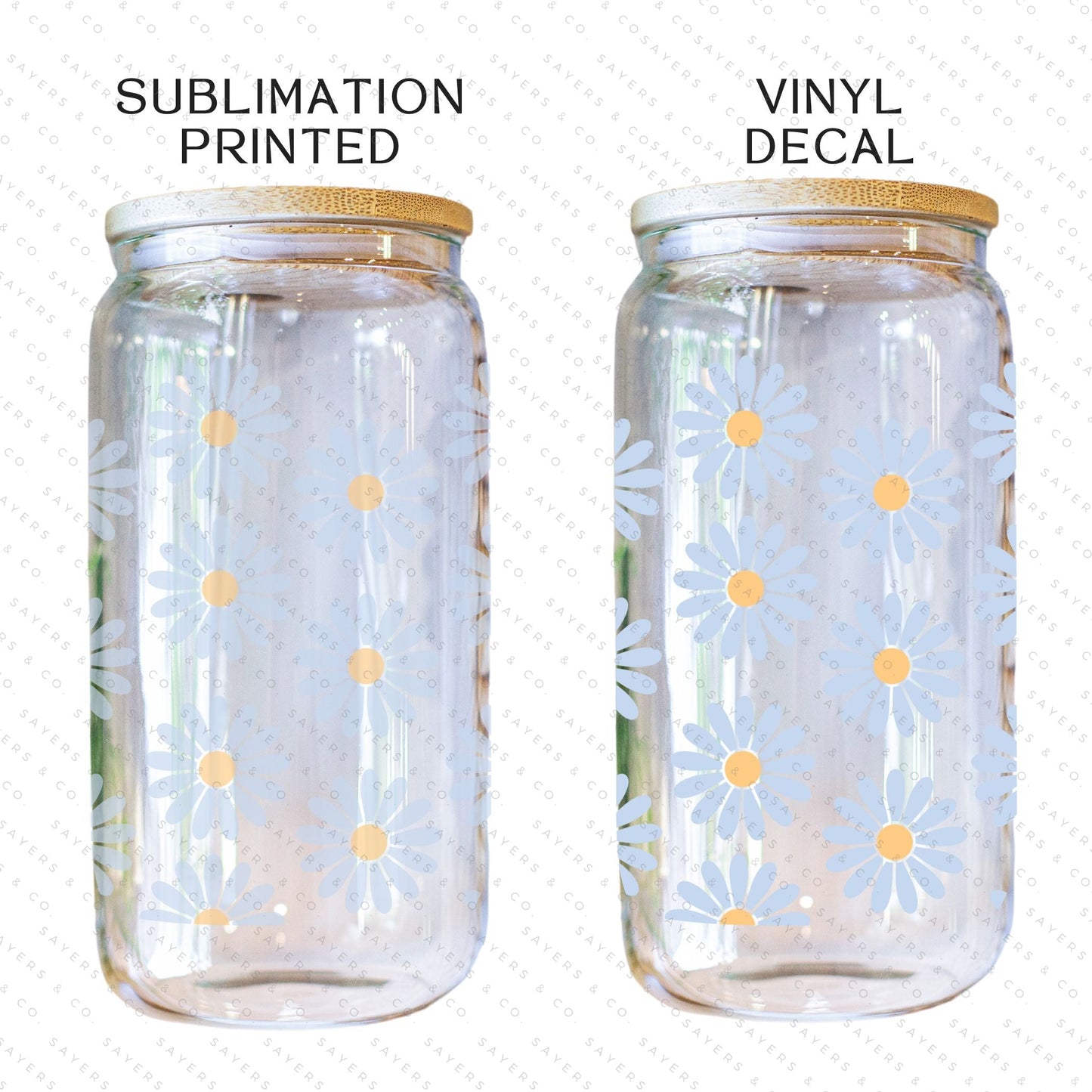 16oz Daisies Glass Cup with Bamboo Lid & Straw #100111 - Castle Anna