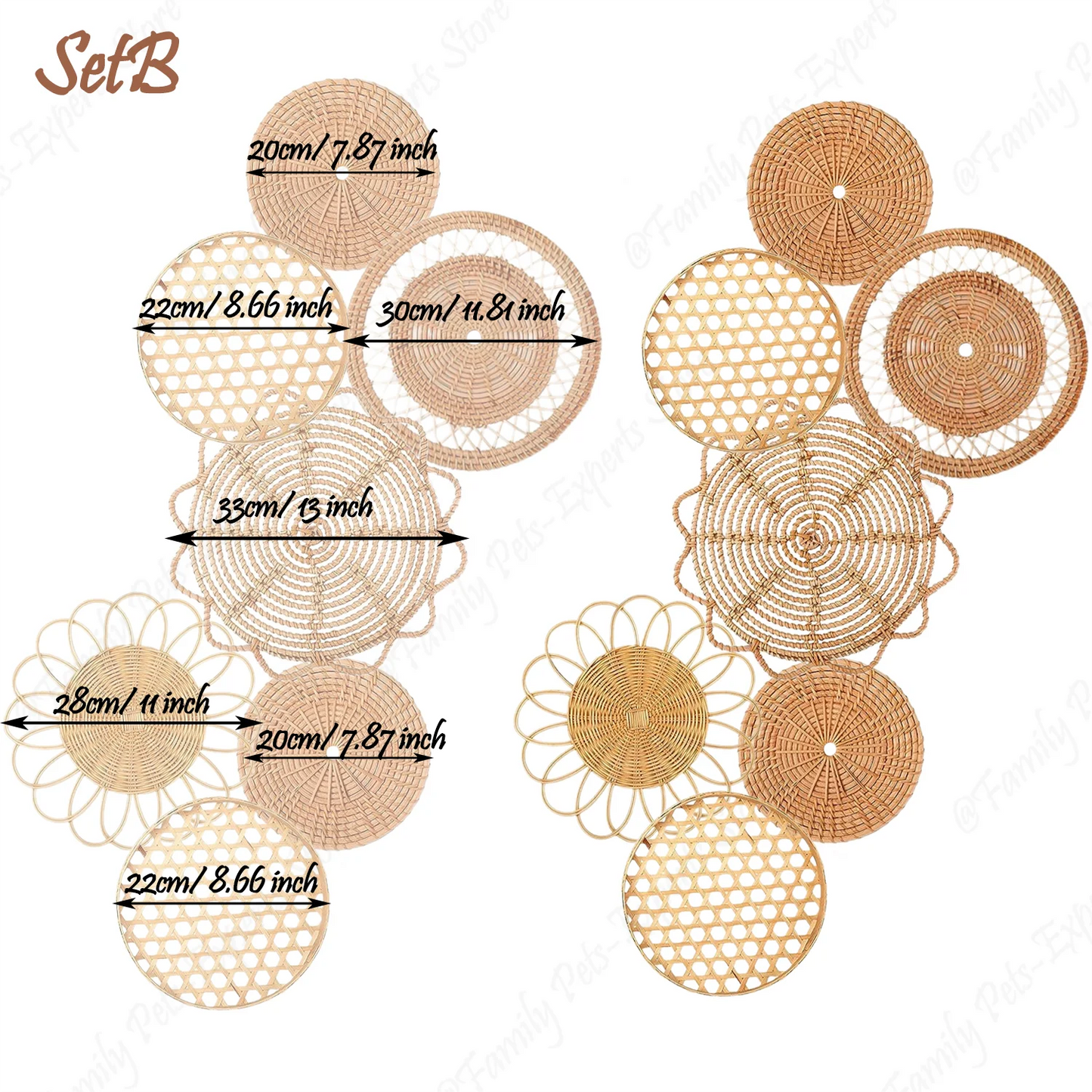 7Pcs Boho Rattan Wall Decor Hanging Woven Baskets Decor Bohemian Home Decor Handmade Wicker Wall Decor for Bedroom Farmhouse - Castle Anna