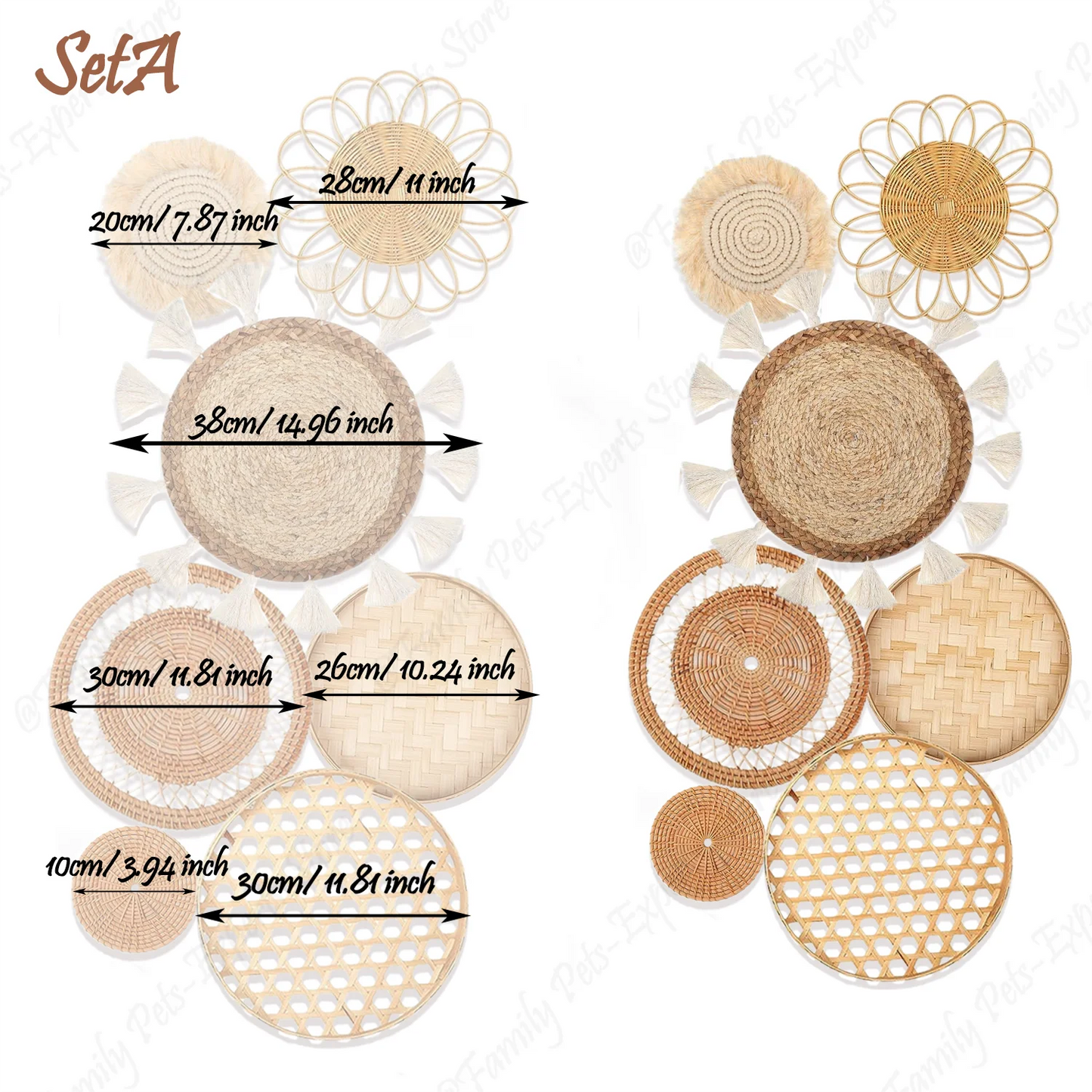 7Pcs Boho Rattan Wall Decor Hanging Woven Baskets Decor Bohemian Home Decor Handmade Wicker Wall Decor for Bedroom Farmhouse - Castle Anna