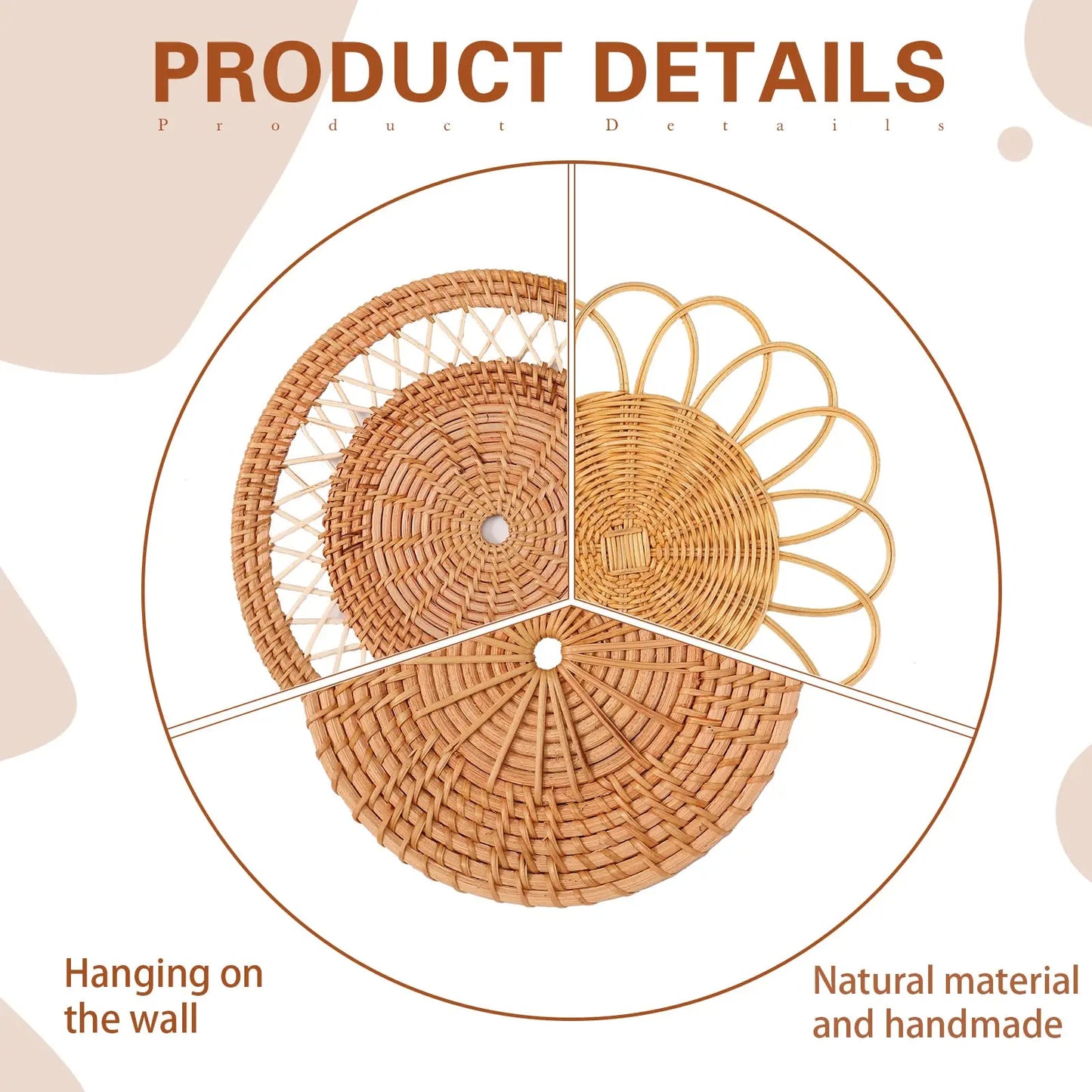 7Pcs Boho Rattan Wall Decor Hanging Woven Baskets Decor Bohemian Home Decor Handmade Wicker Wall Decor for Bedroom Farmhouse - Castle Anna