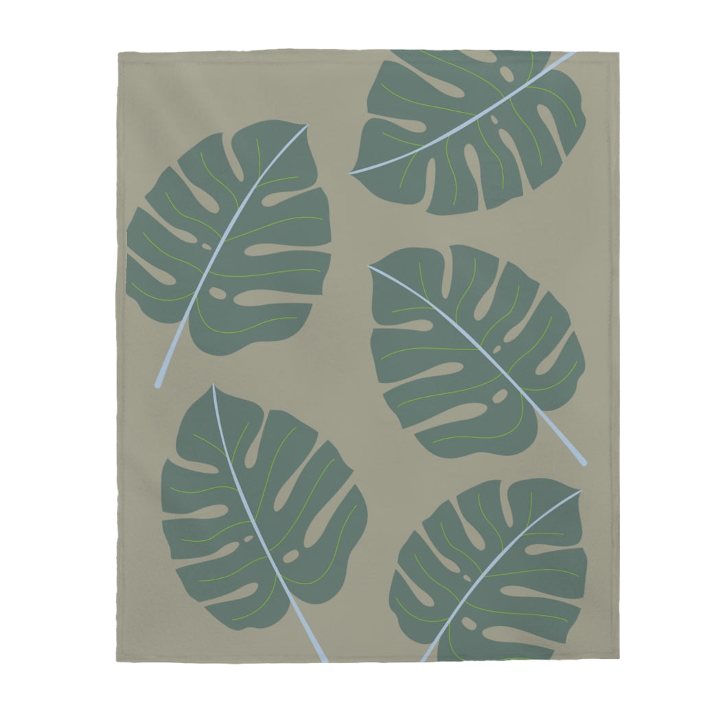 Abstract Leaves Green Plush Blanket Throw - Castle Anna