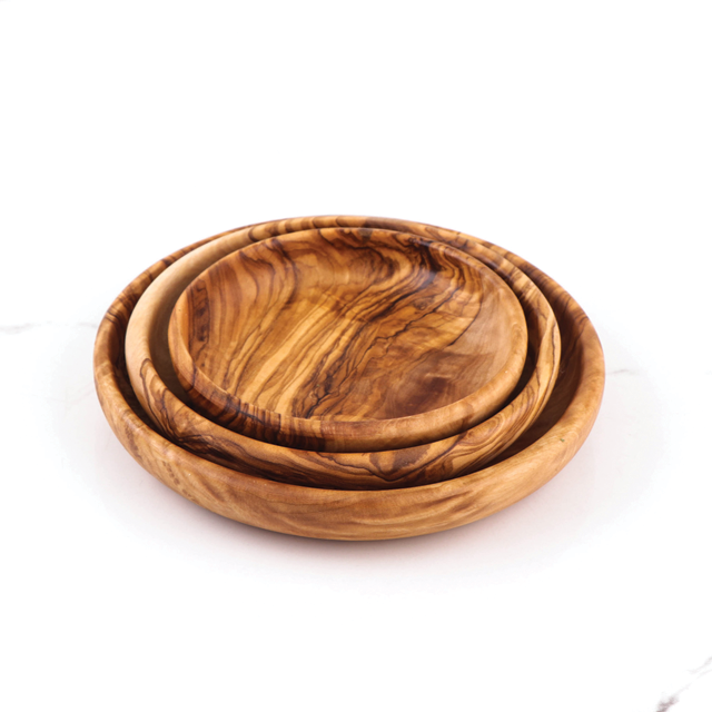 Handcrafted Tunisian Olive Wood Set of 3 Round Dipping Dishes - Castle Anna