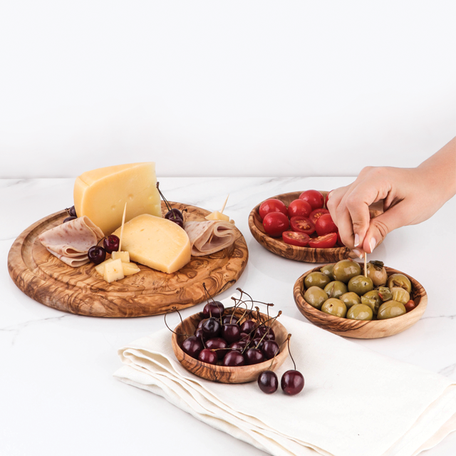 Handcrafted Tunisian Olive Wood Set of 3 Round Dipping Dishes - Castle Anna