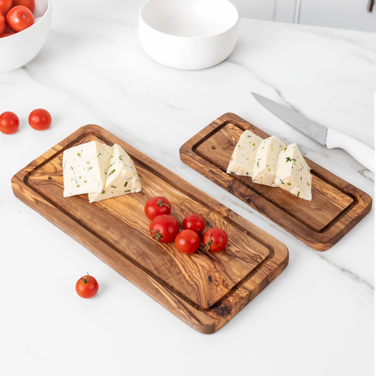 Eco-Friendly Olive Wood Rectangle Board with Juice Groove - Castle Anna