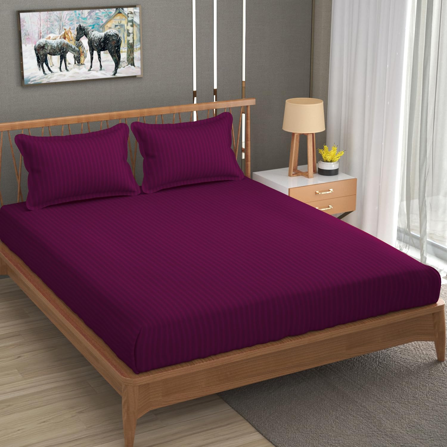 Premium Cotton Double Bed Sheet with 2 Pillow Covers(Color-Dark Pink) - Castle Anna