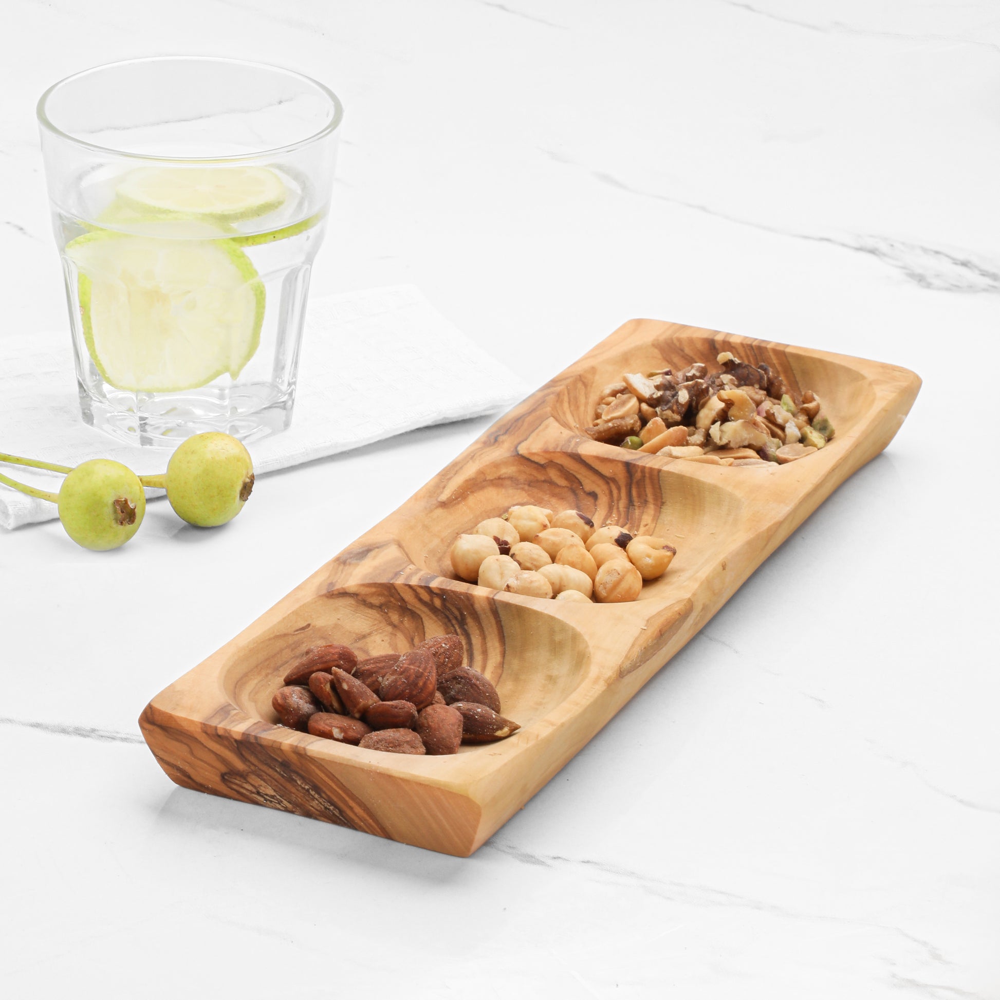 3-Section Olive Wood Dish – Handmade Serving Piece for Everyday Use - Castle Anna