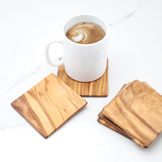Handcrafted Olive Wood Square Coaster - Castle Anna