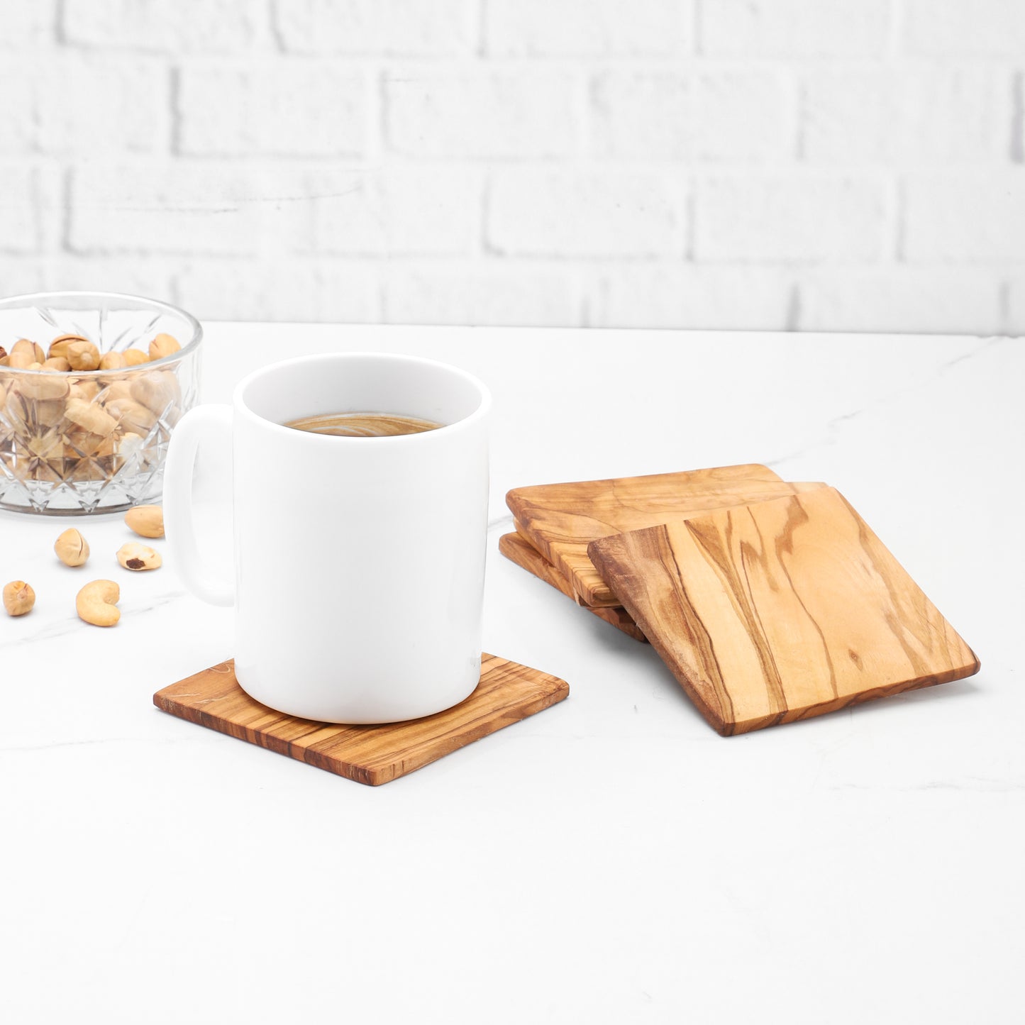 Handcrafted Olive Wood Square Coaster - Castle Anna