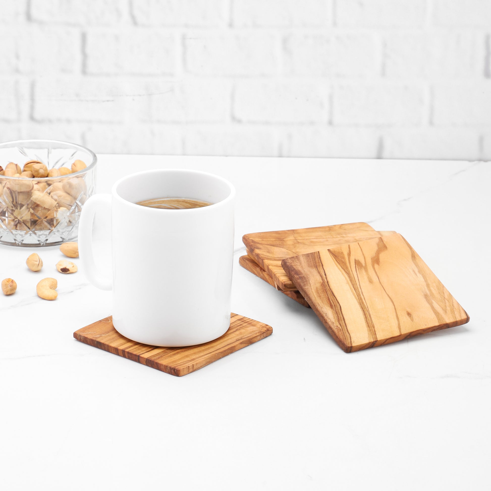 Handcrafted Olive Wood Square Coaster - Castle Anna