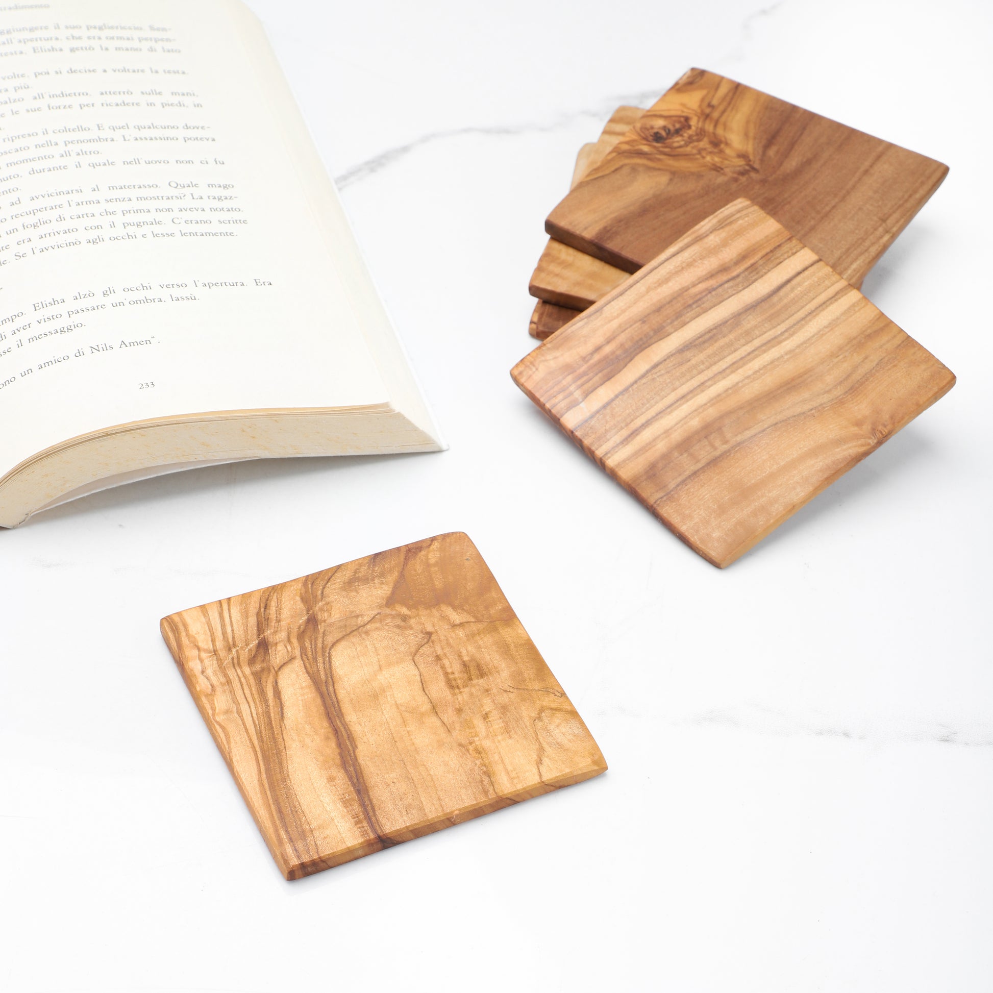 Handcrafted Olive Wood Square Coaster - Castle Anna