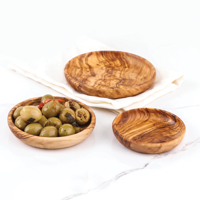 Handcrafted Tunisian Olive Wood Set of 3 Round Dipping Dishes - Castle Anna