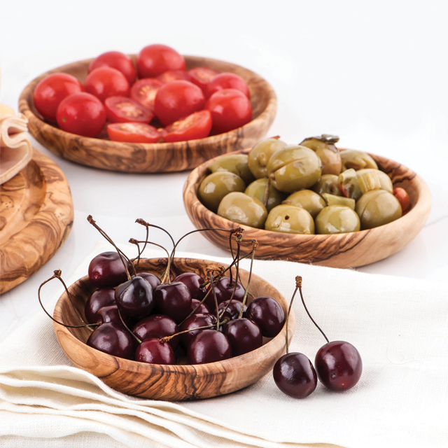 Handcrafted Tunisian Olive Wood Set of 3 Round Dipping Dishes - Castle Anna