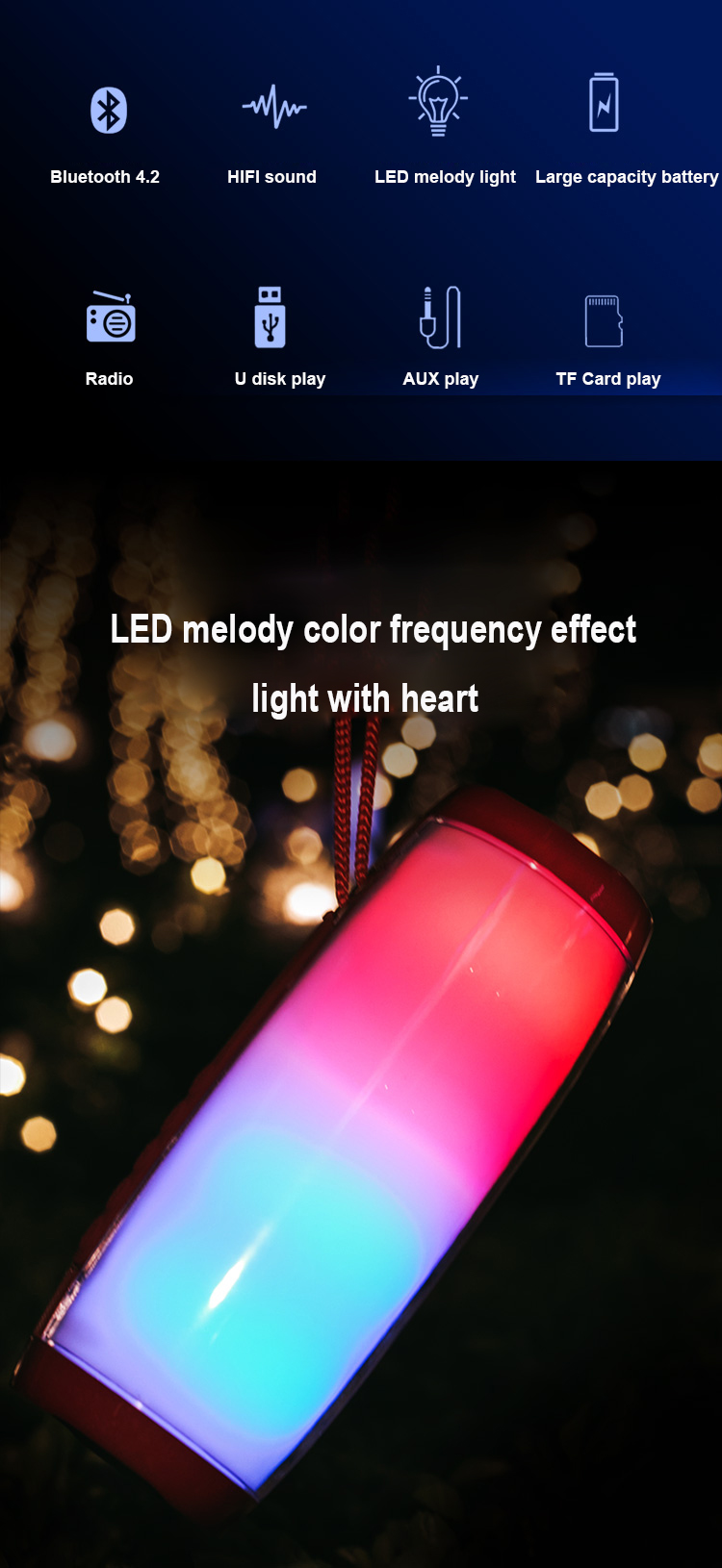 Wireless Portable Bluetooth Stereo Speaker with LED Light - Castle Anna