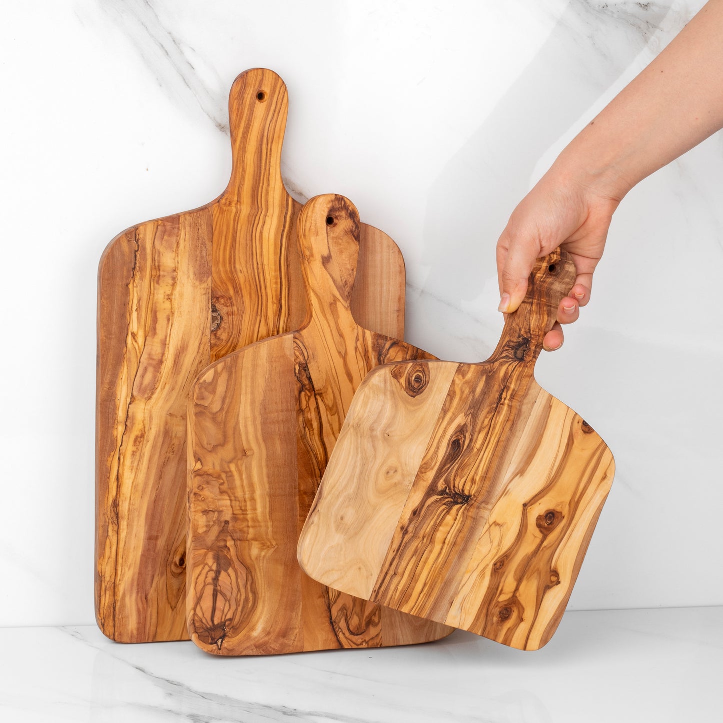 Handcrafted Olive Wood Rectangle Cutting Board with Handle - Castle Anna