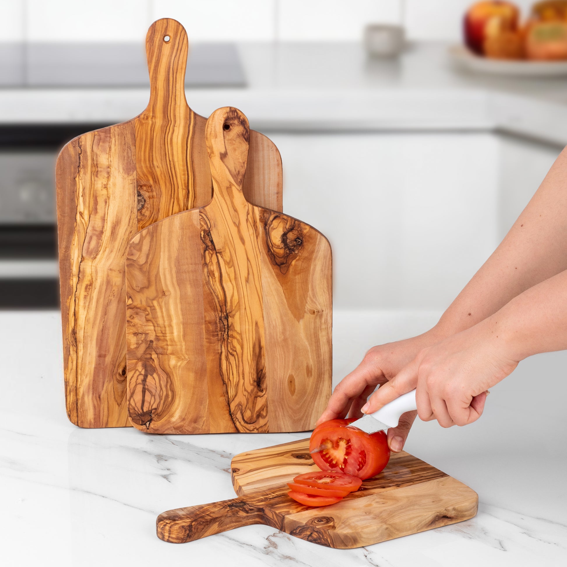 Handcrafted Olive Wood Rectangle Cutting Board with Handle - Castle Anna