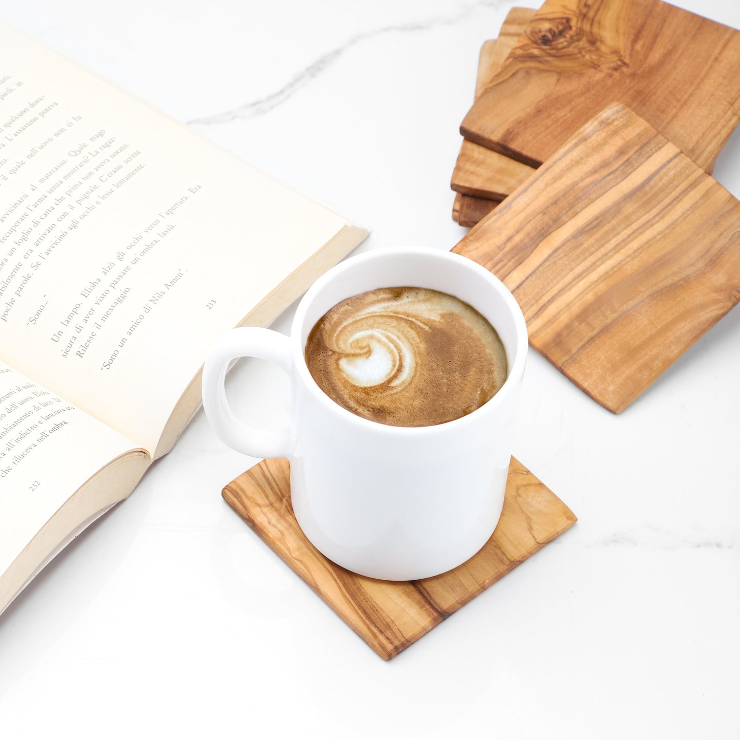 Handcrafted Olive Wood Square Coaster - Castle Anna