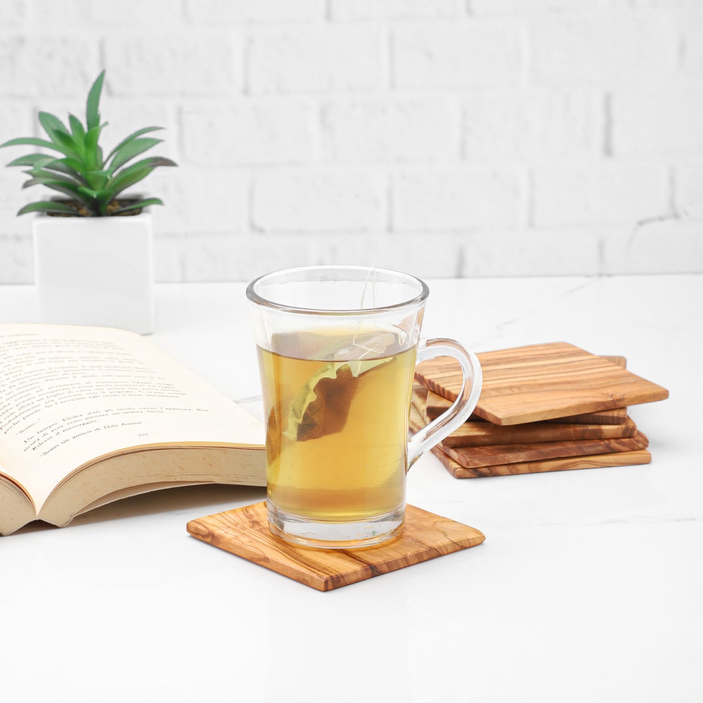 Handcrafted Olive Wood Square Coaster - Castle Anna