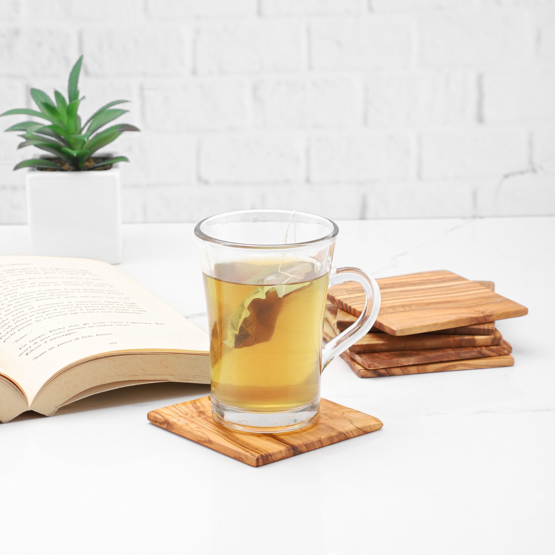 Handcrafted Olive Wood Square Coaster - Castle Anna