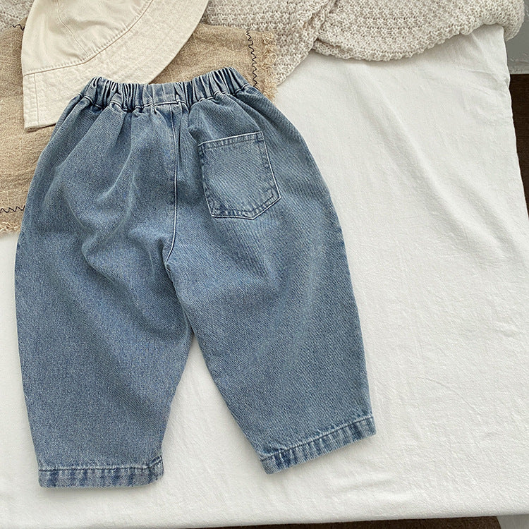 Baby Boy And Girl Light Blue Loose Vintage Style Jean Pants - Castle Anna