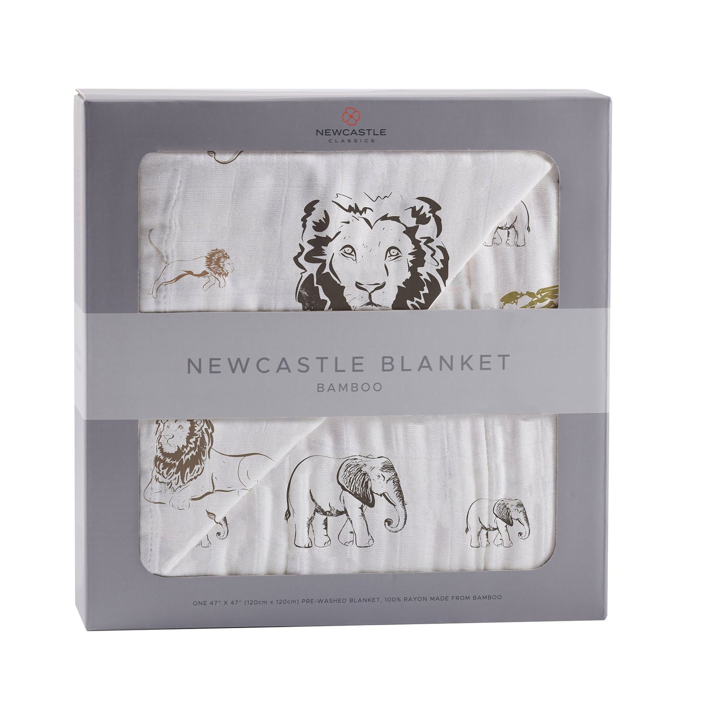 Hear Me Roar Lion and Rhinos and Elephants Bamboo Newcastle Blanket - Castle Anna