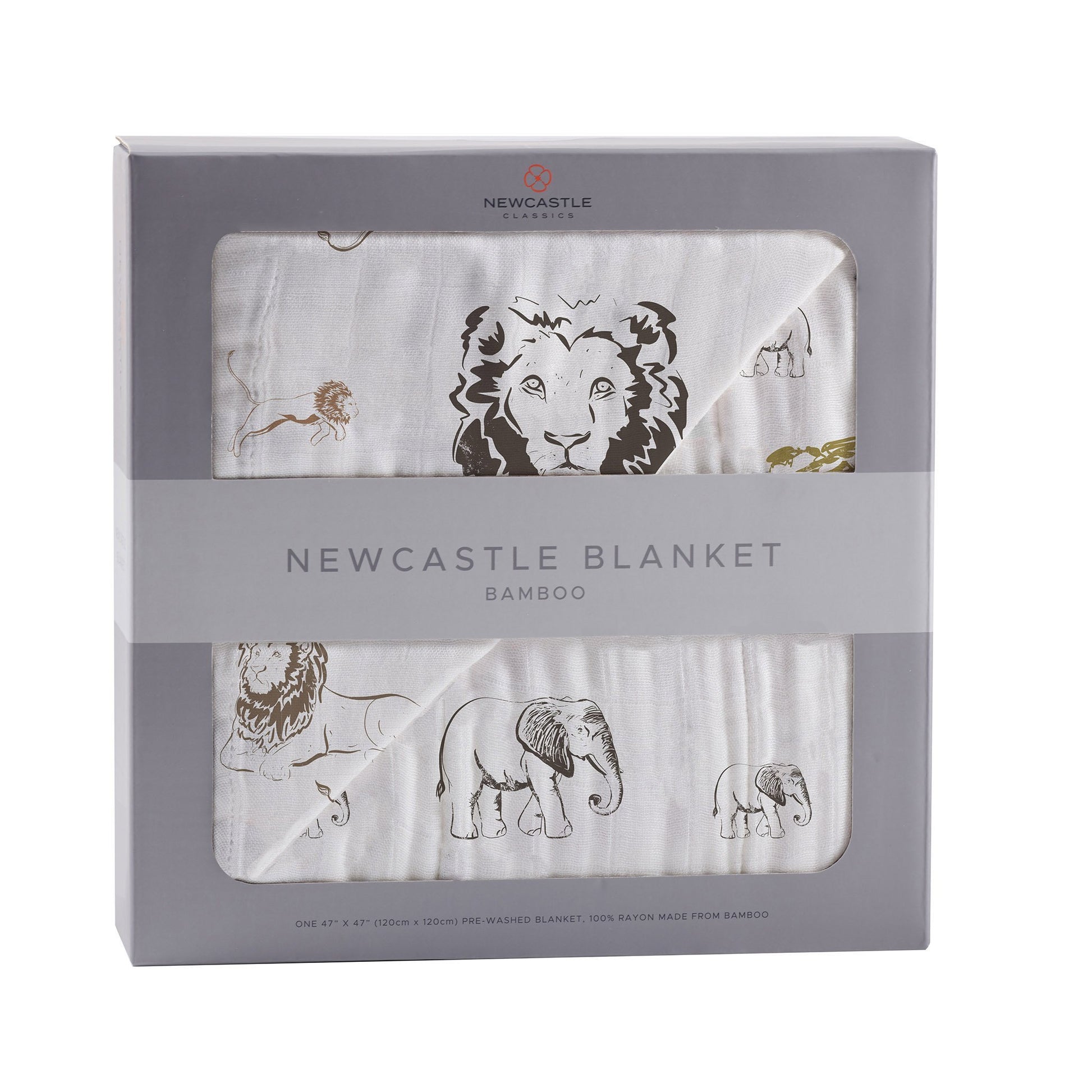 Hear Me Roar Lion and Rhinos and Elephants Bamboo Newcastle Blanket - Castle Anna