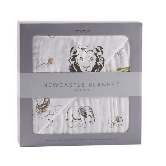 Hear Me Roar Lion and Rhinos and Elephants Bamboo Newcastle Blanket - Castle Anna