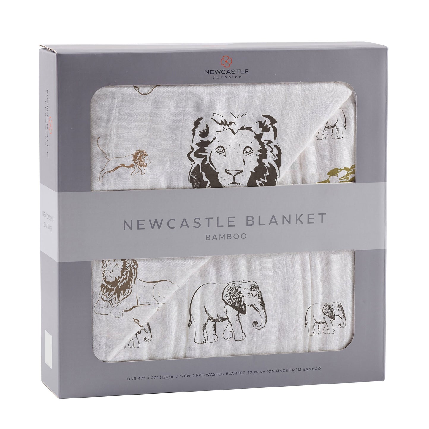 Hear Me Roar Lion and Rhinos and Elephants Bamboo Newcastle Blanket - Castle Anna